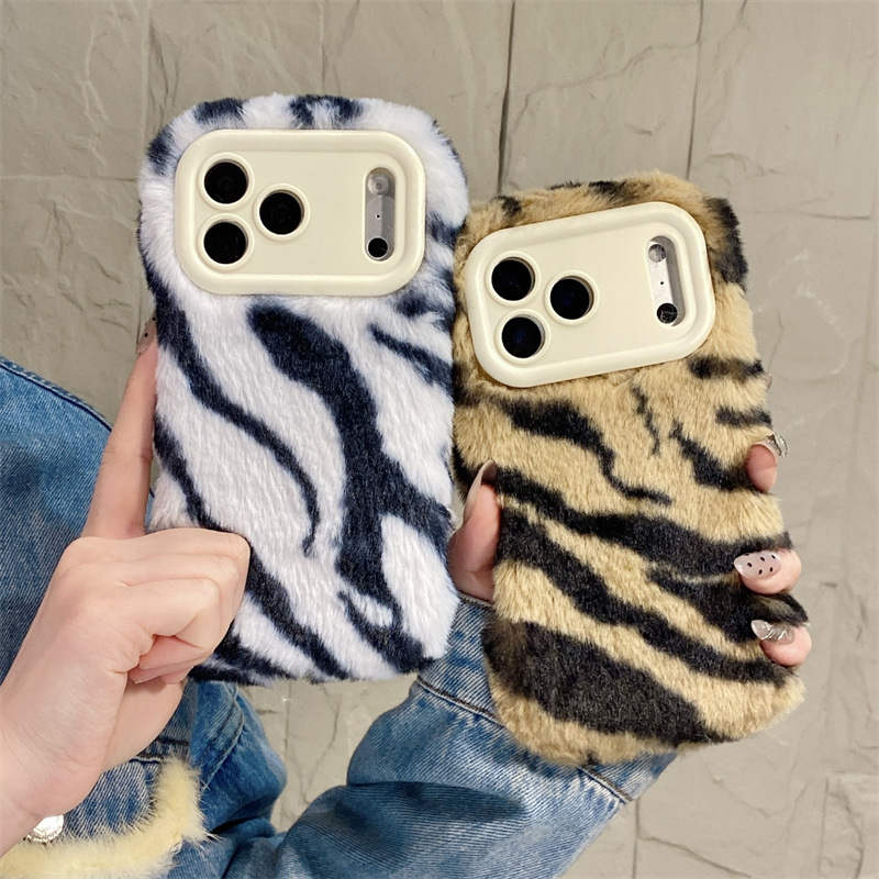 Phone Cases Luxury - Luxuriöse Zebra-Muster Flauschige Plüsch-Handyhülle für iPhone